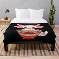 Kawaii axolotl eating ramen noodles plush blanket
