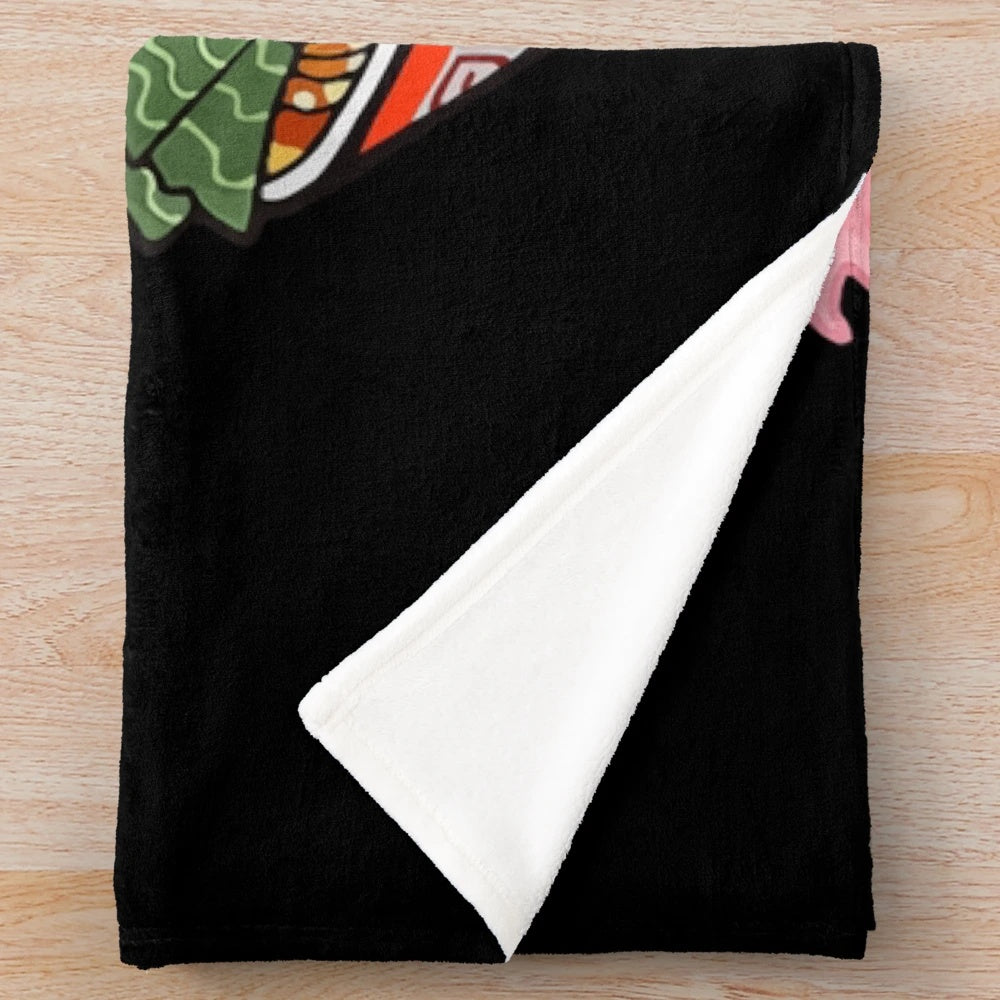 Kawaii axolotl eating ramen noodles plush blanket