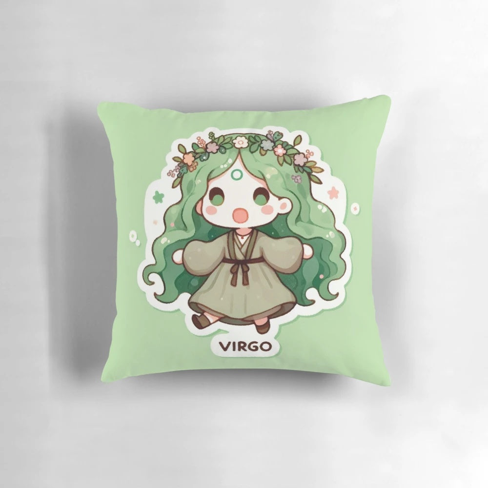 Kawaii Cute Virgo Zodiac Cartoon Pillow with Flower Crown