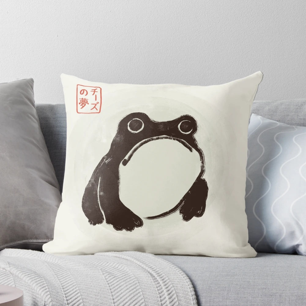 Adorable frog-shaped pillow with a whimsical, cartoon-inspired design