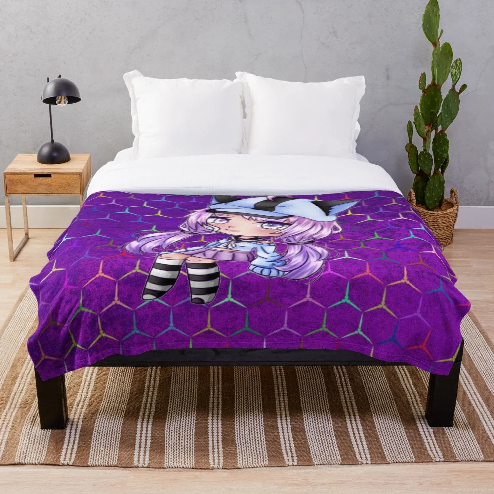 Kawaii gacha life plush blanket featuring a cute chibi anime style girl