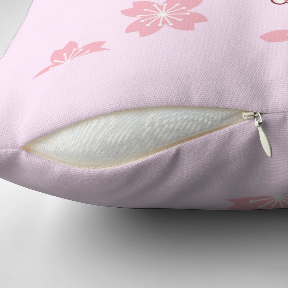 Gentle Blooms Pillow with kawaii, chibi design in pastel colors