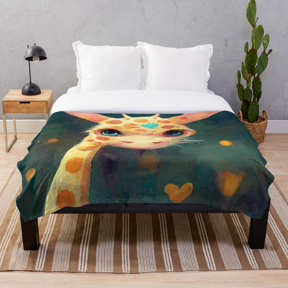 Kawaii giraffe plush blanket with a cute cartoon giraffe design