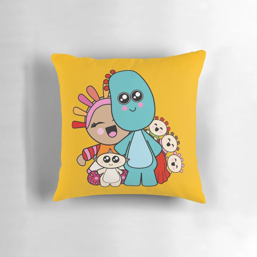 Soft, kawaii "In the Night Garden" themed plush pillow featuring Iggle Piggle, Makka Pakka, and Upsy Daisy characters.