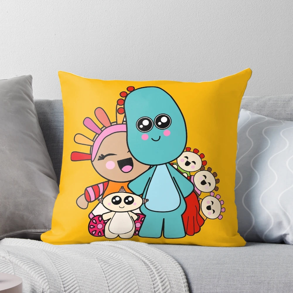 Soft, kawaii "In the Night Garden" themed plush pillow featuring Iggle Piggle, Makka Pakka, and Upsy Daisy characters.