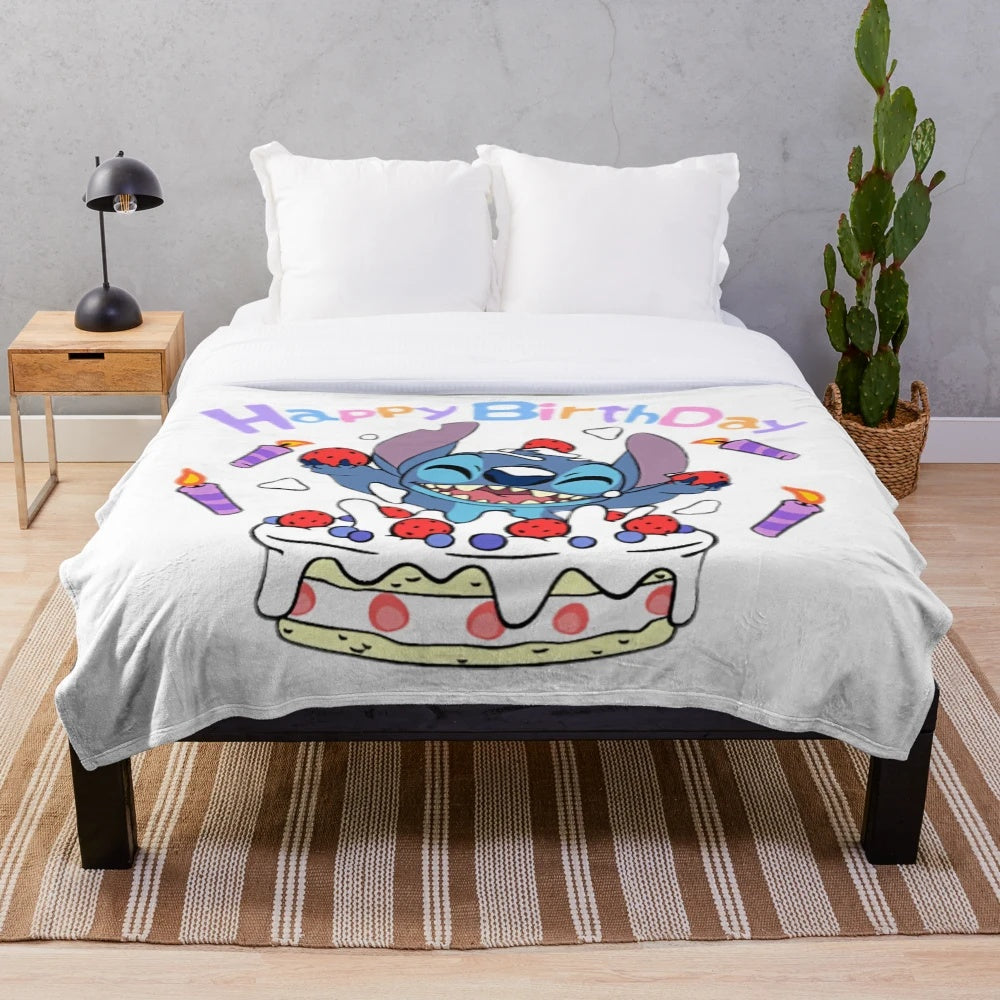 Kawaii Lilo and Stitch plush blanket with birthday design