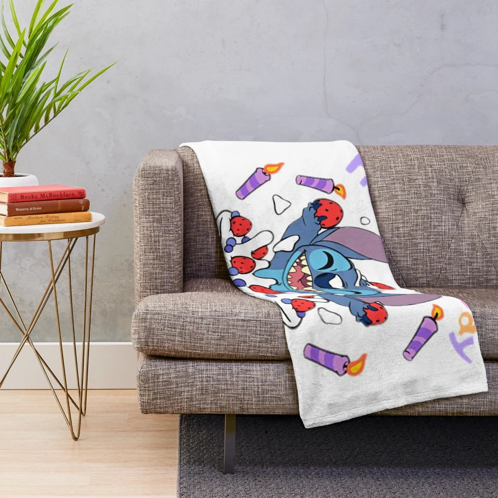 Kawaii Lilo and Stitch plush blanket with birthday design