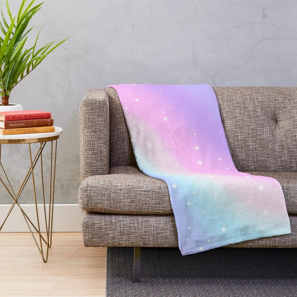Soft and cozy kawaii plush blanket with rainbow gradient design