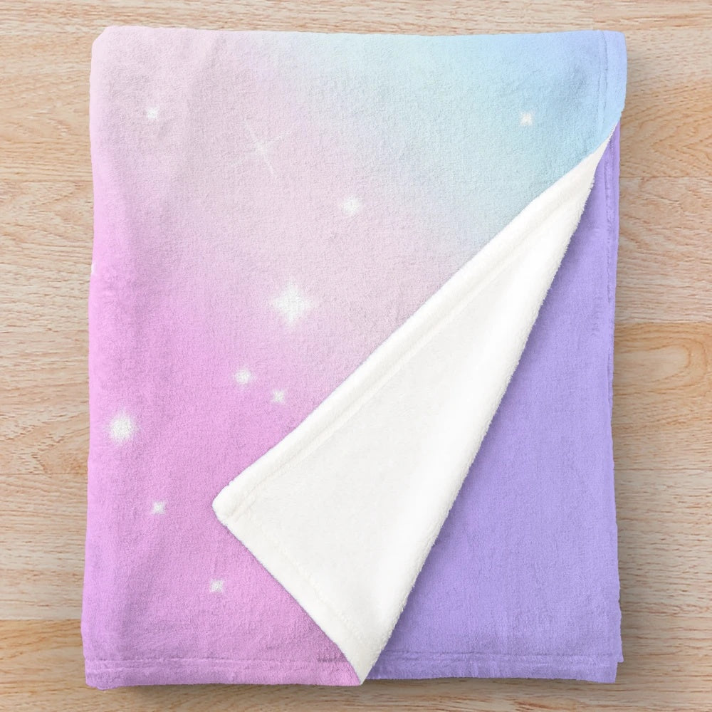 Soft and cozy kawaii plush blanket with rainbow gradient design