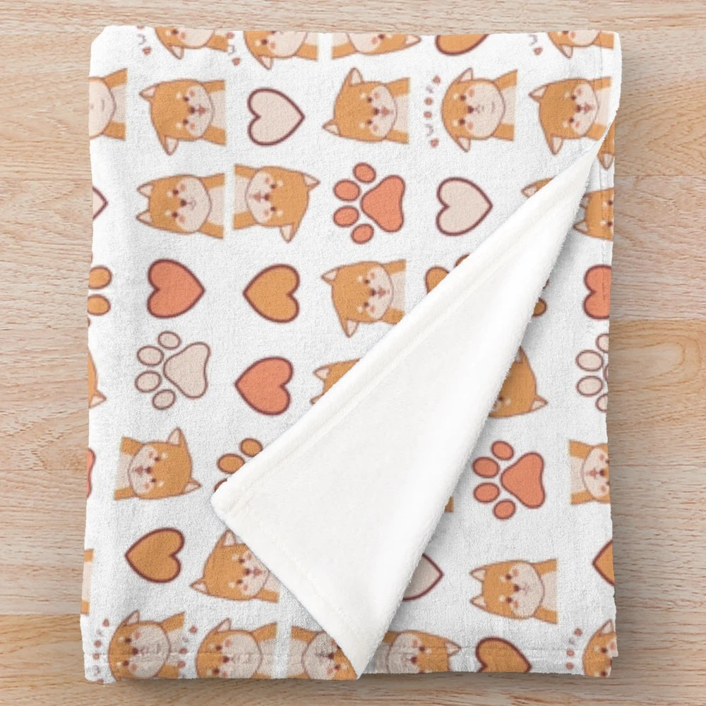 Kawaii Shiba Inu Patterned Plush Blanket