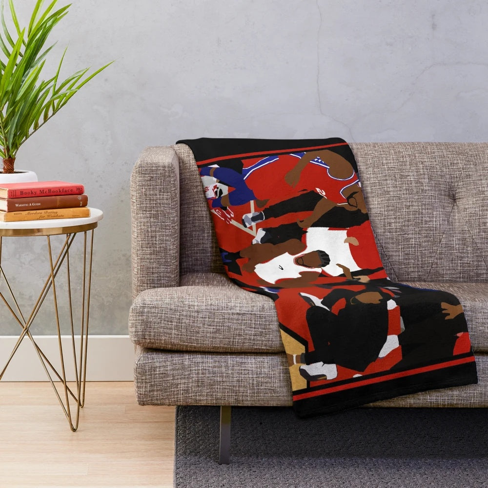 Kawhi Leonard inspired plush blanket with game winner celebration design