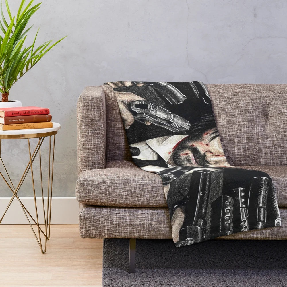 Keanu Reeves-inspired plush blanket with John Wick design