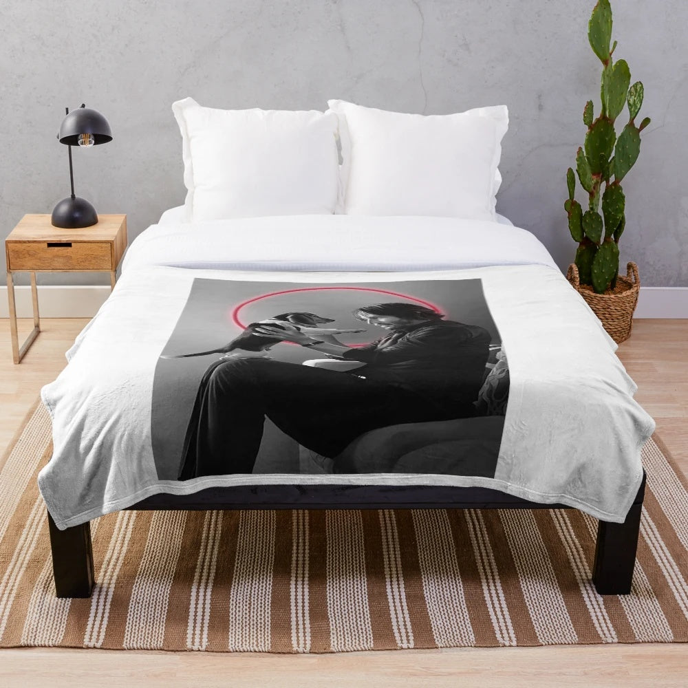 Keanu Reeves inspired plush blanket featuring John Wick Halloween and Christmas designs