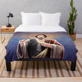 Keanu Reeves inspired plush blanket with saint keanu reeves religious artwork