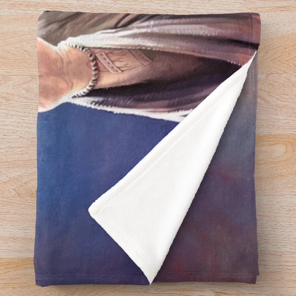 Keanu Reeves inspired plush blanket with saint keanu reeves religious artwork