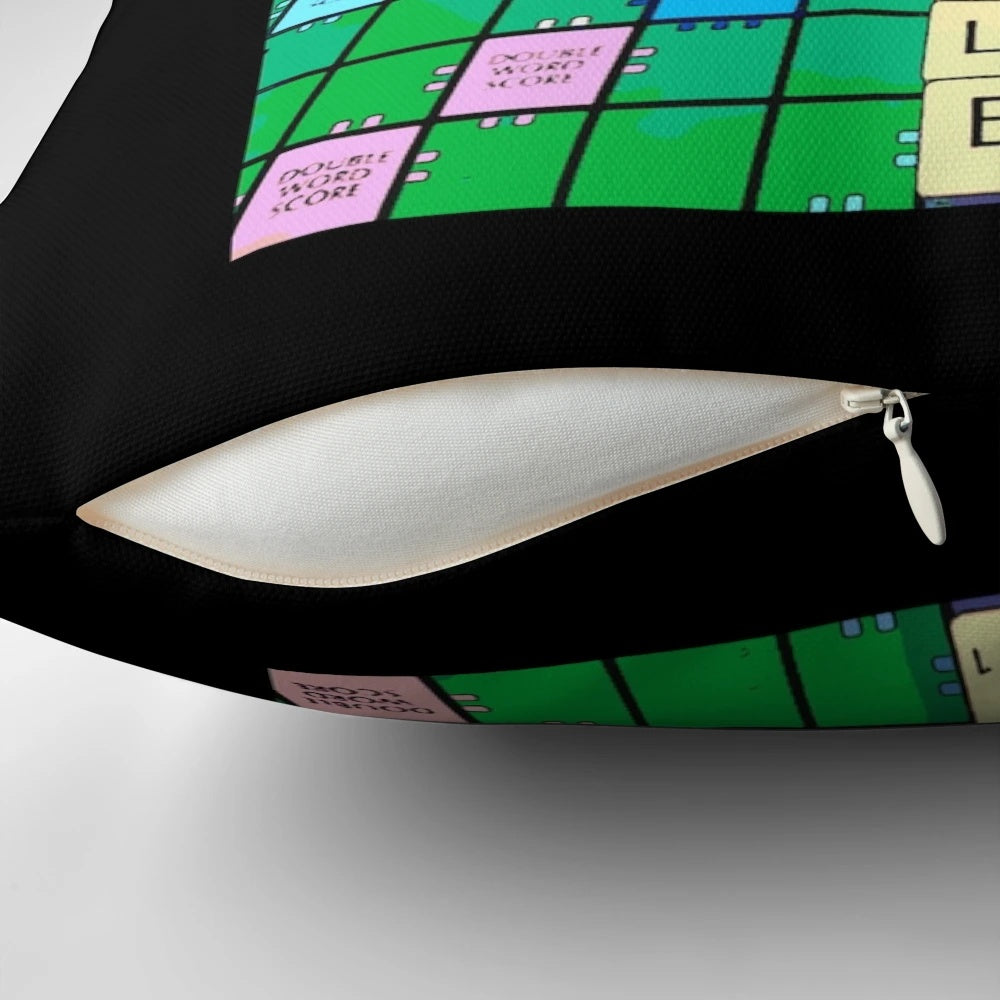 Cozy scrabble-themed throw pillow with "Keep Calm and Play Scrabble" text for game room or office decor.