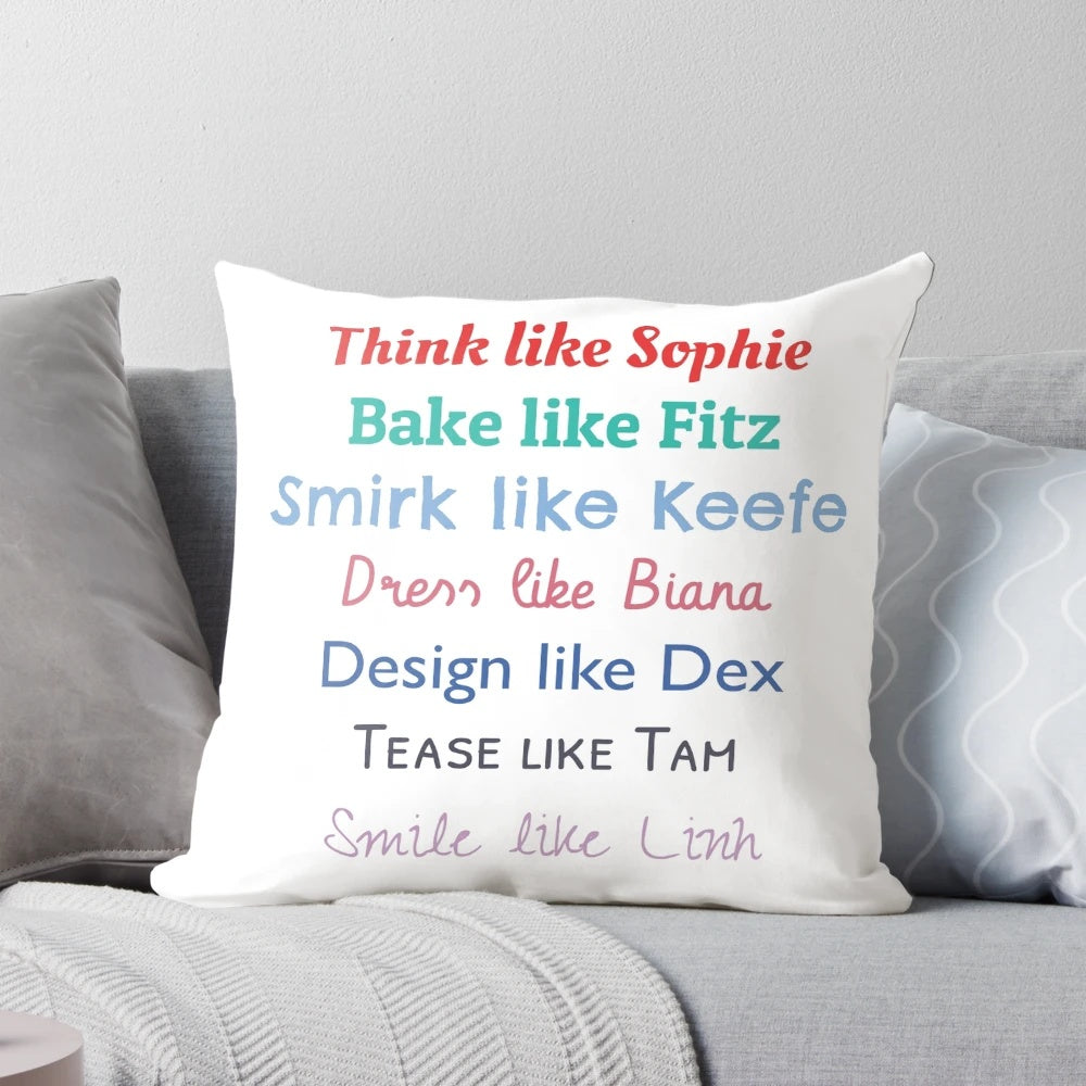 Keeper of the Lost Cities inspired pillow with characters Biana, Fitz, Sophie, Keefe, and more