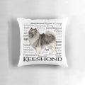 Keeshond breed traits pillow featuring the friendly and intelligent characteristics of the keeshond dog.