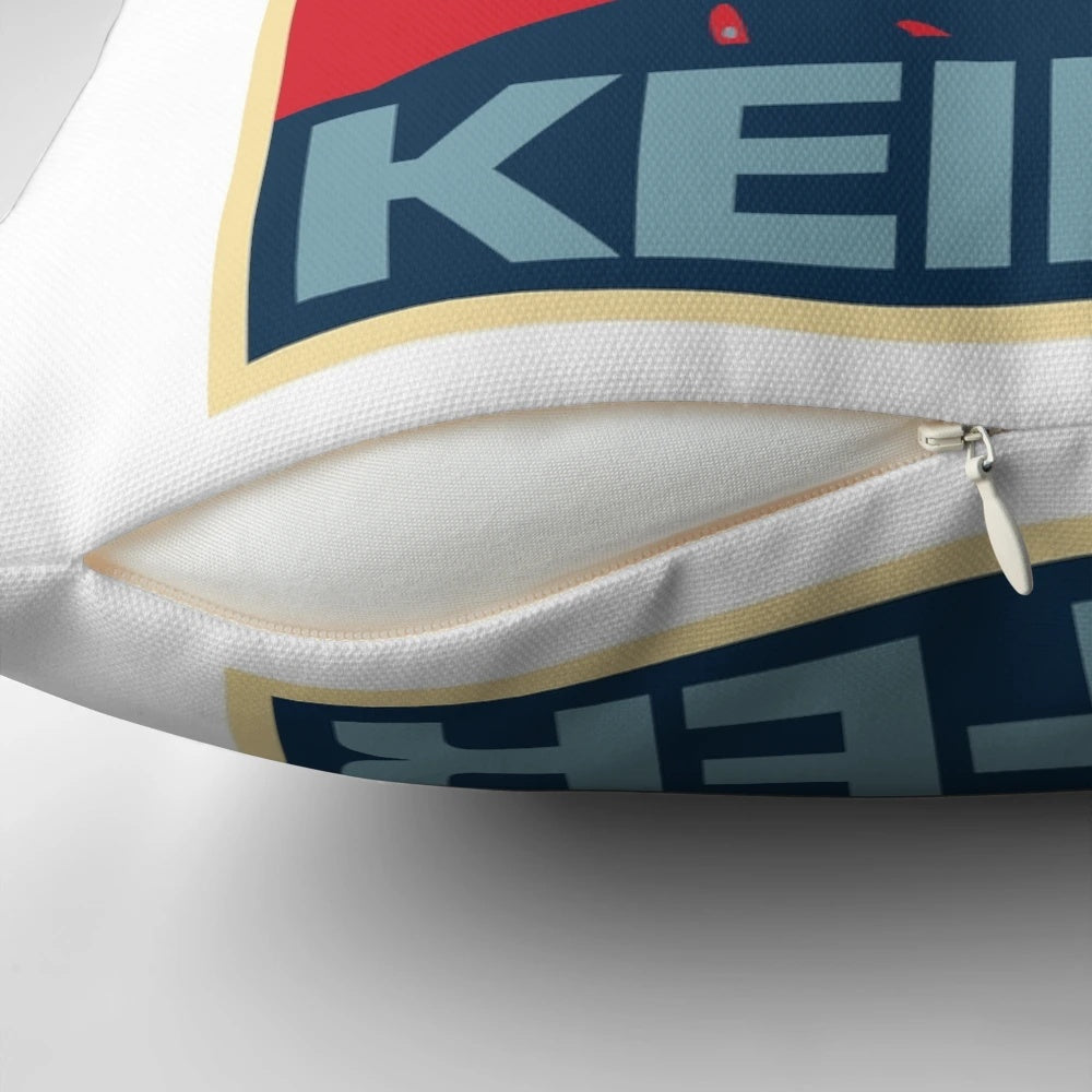Keifer Sutherland, the iconic actor known for his roles in The Lost Boys and 24, featured on the Pillow POD product image.