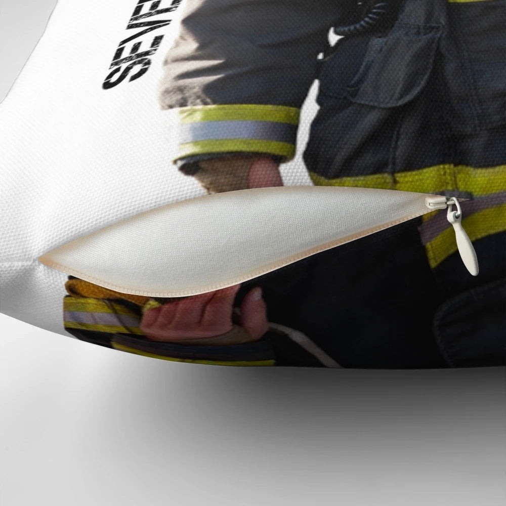Chicago Fire Kelly Severide Pillow featuring Taylor Kinney as the firefighter character