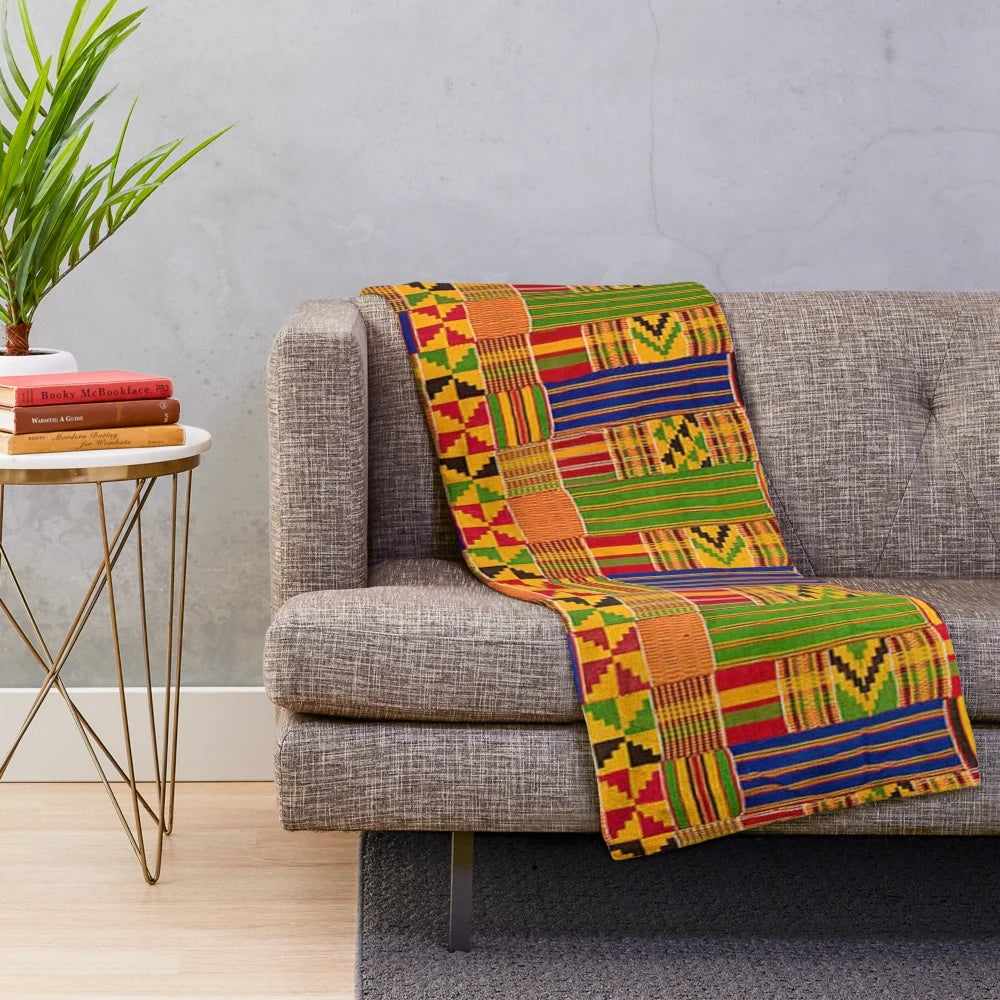 Kente-inspired plush blanket with vibrant ethnic design