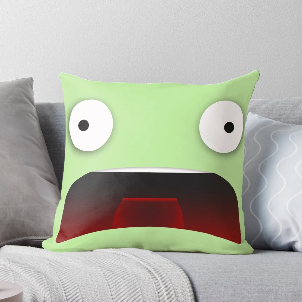 Kerbin-themed pillow featuring Kerbal space program characters and spacecraft