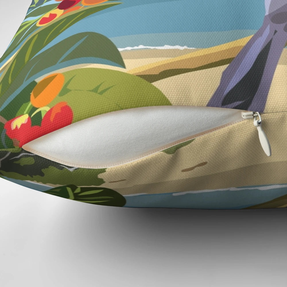 Closeup of a Kereru, the iconic New Zealand native wood pigeon, printed on a decorative throw pillow.