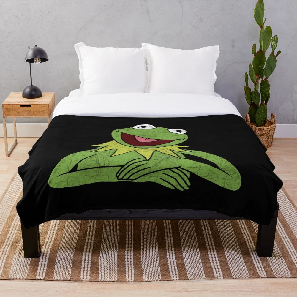Kermit the Frog inspired plush blanket with retro Muppets design