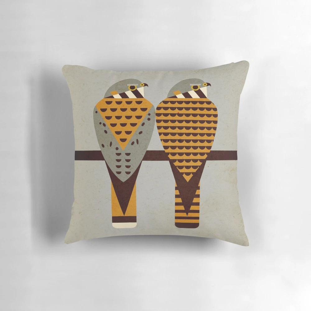Digital illustration of a pair of kestrels, a type of falcon.