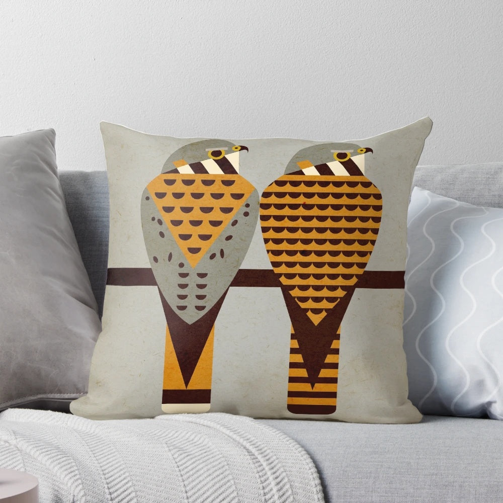 Digital illustration of a pair of kestrels, a type of falcon.