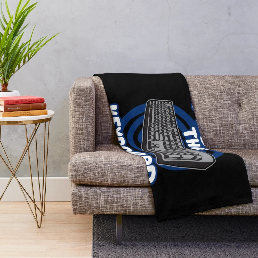 Cozy keyboard-themed plush blanket for gaming and computer enthusiasts