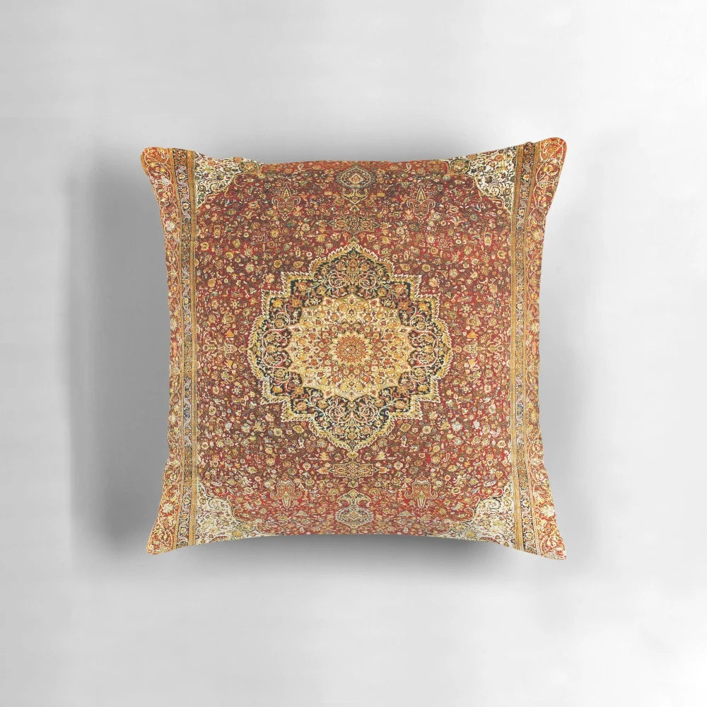 Khorasan-inspired antique Persian carpet print decorative pillow