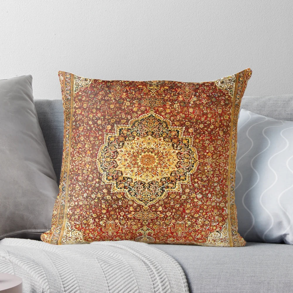 Khorasan-inspired antique Persian carpet print decorative pillow