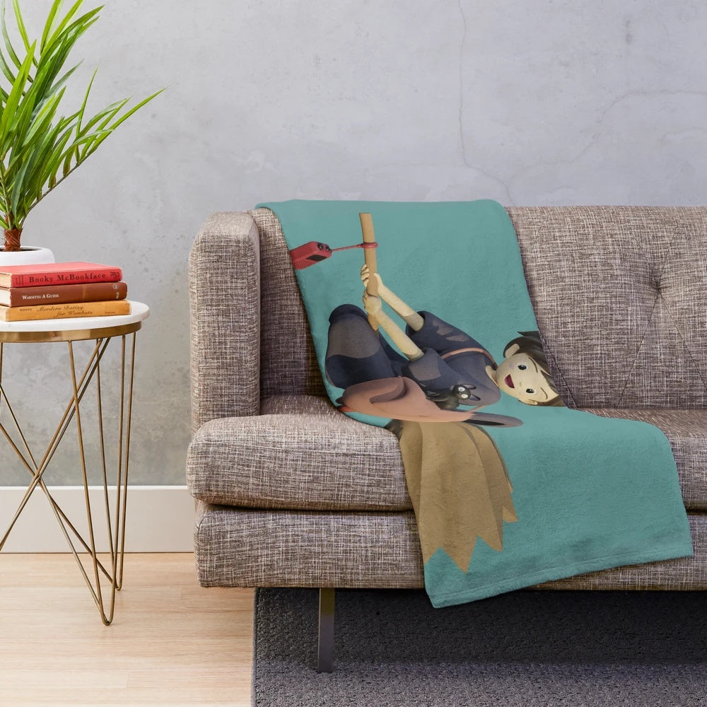 Kiki's Delivery Service inspired plush blanket featuring a cute black cat design