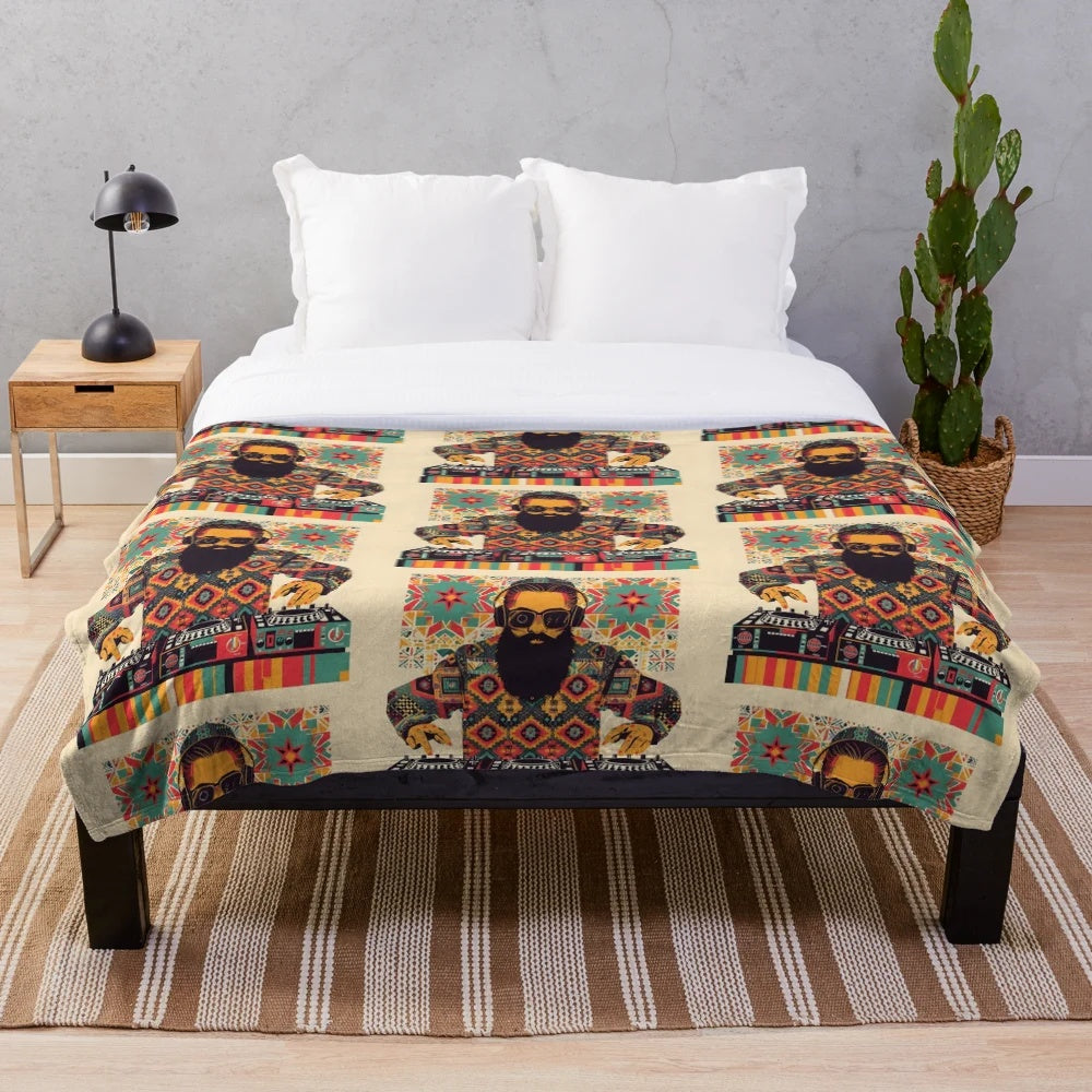 Kilim-patterned plush blanket with a modern, farmhouse-inspired design