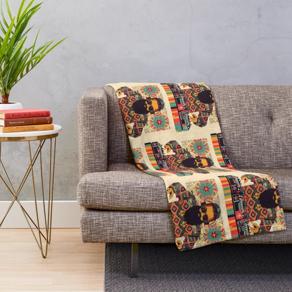 Kilim-patterned plush blanket with a modern, farmhouse-inspired design