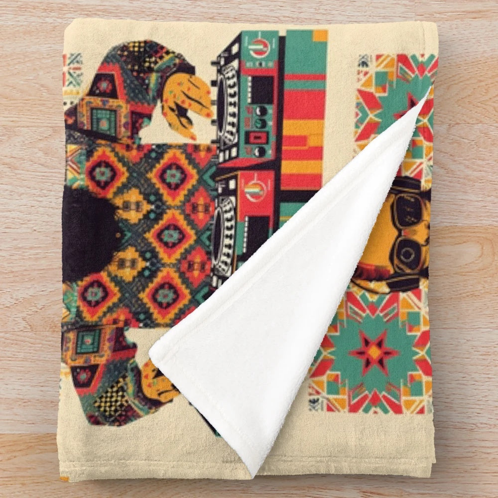 Kilim-patterned plush blanket with a modern, farmhouse-inspired design