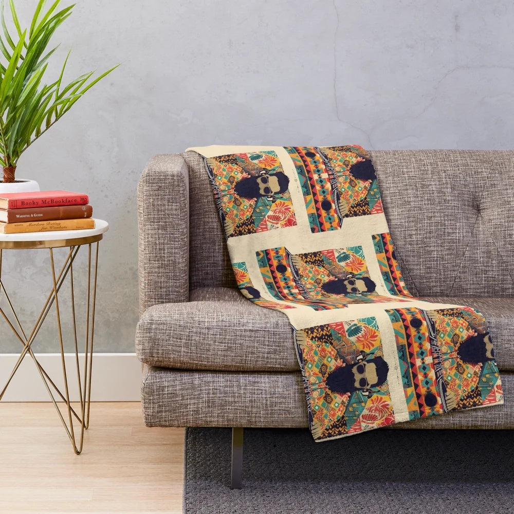 Kilim-patterned plush blanket for cozy farmhouse decor with modern DJ influences