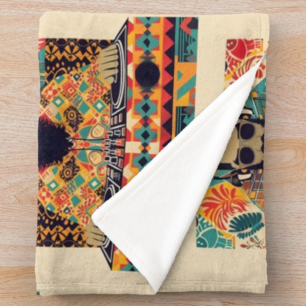 Kilim-patterned plush blanket for cozy farmhouse decor with modern DJ influences