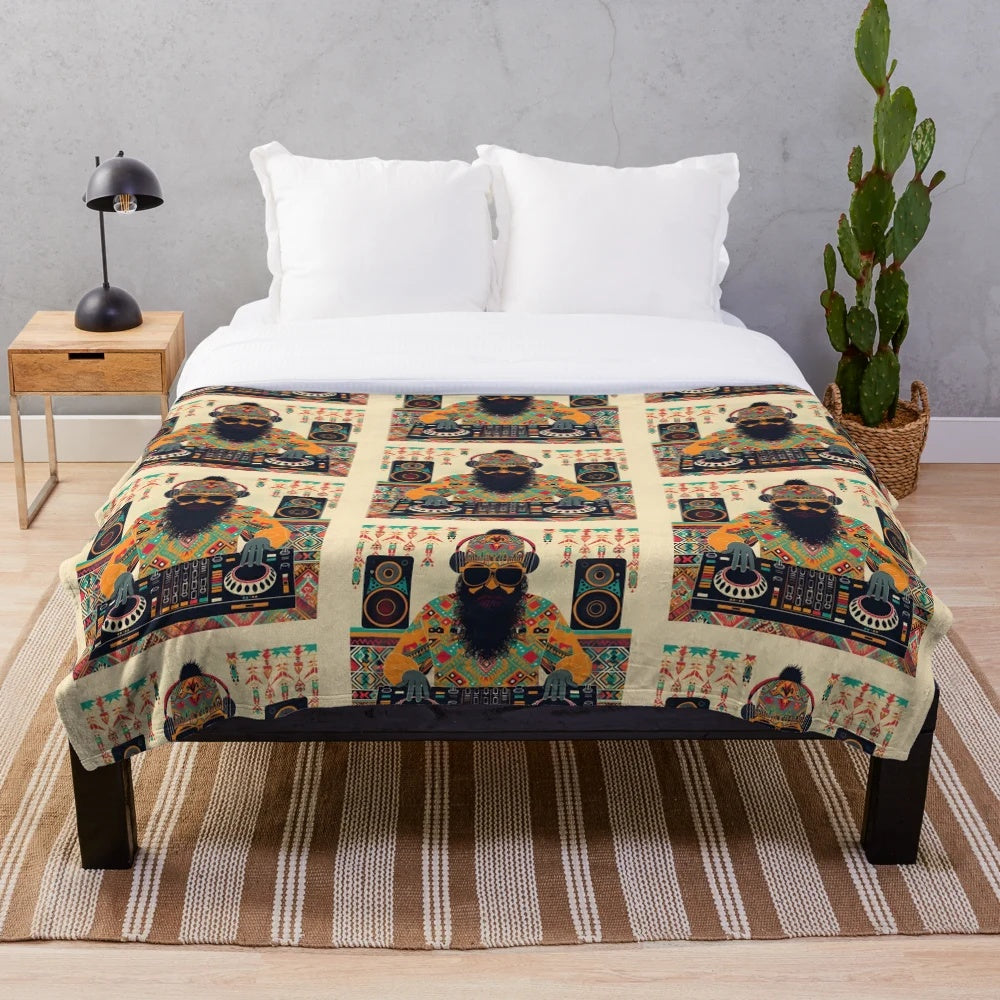 Kilim patterned plush blanket for modern home decor