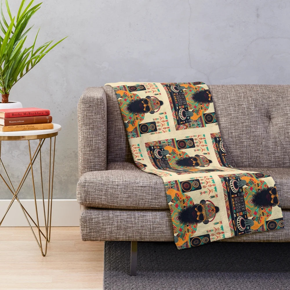 Kilim patterned plush blanket for modern home decor