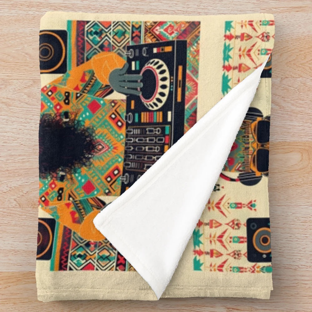 Kilim patterned plush blanket for modern home decor