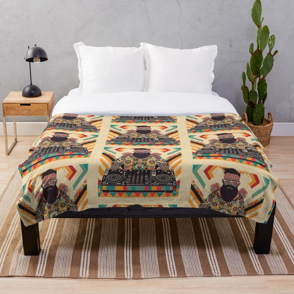 Kilim pattern plush blanket for modern home decor