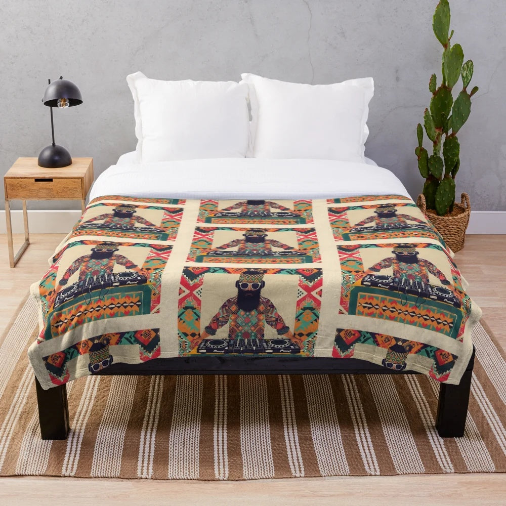 Kilim pattern plush blanket in a modern farmhouse style