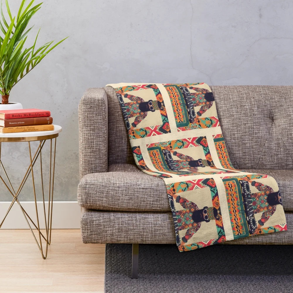 Kilim pattern plush blanket in a modern farmhouse style