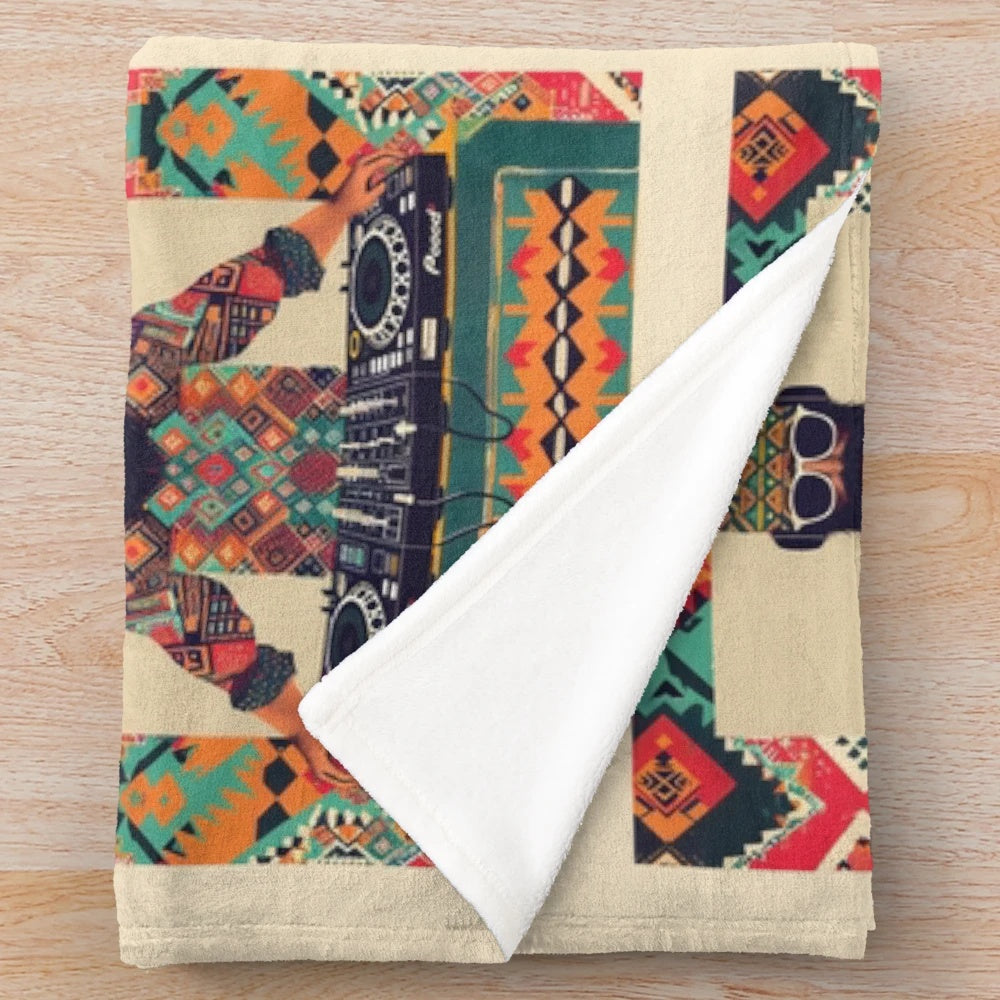 Kilim pattern plush blanket in a modern farmhouse style