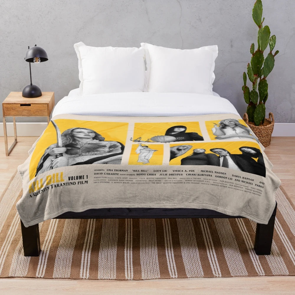 Kill Bill inspired plush blanket featuring movie poster artwork