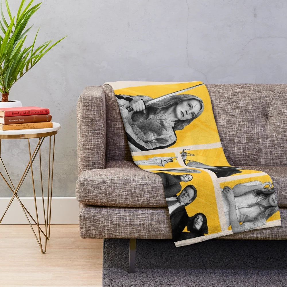 Kill Bill inspired plush blanket featuring movie poster artwork