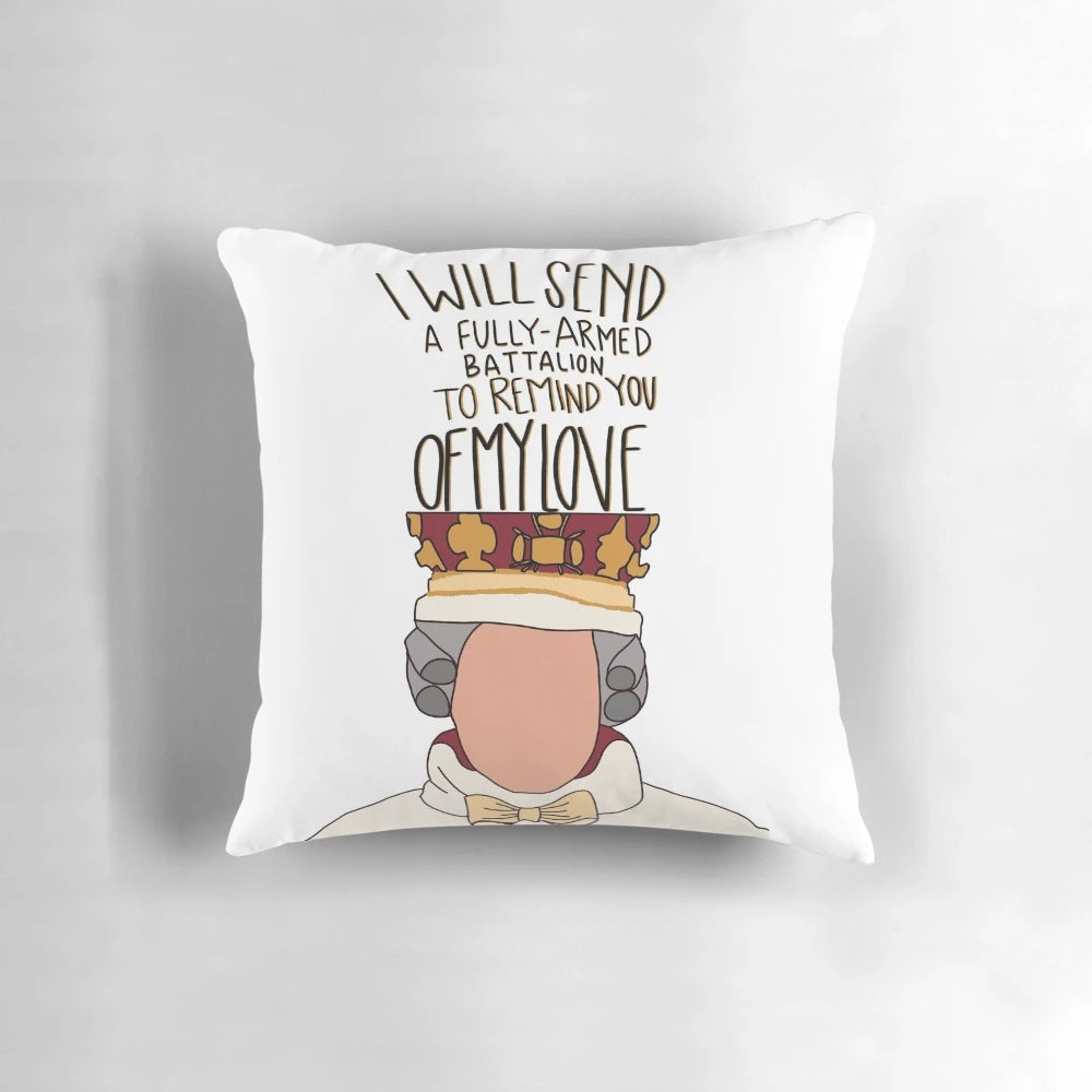 "King George Pillow featuring the character from the hit Broadway musical Hamilton"