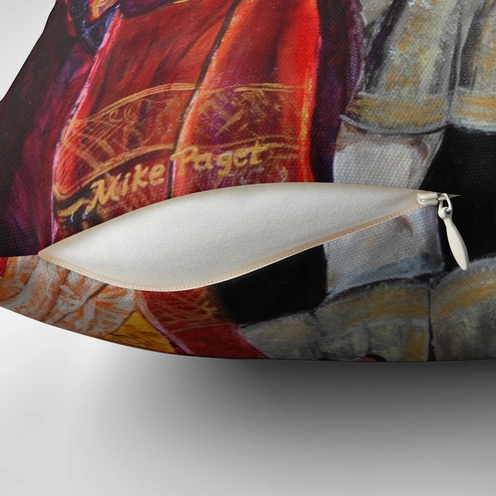 Colorful portrait pillow depicting King Henry VIII of England and his six wives